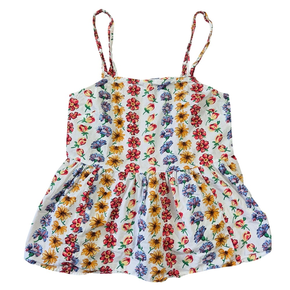 ASOS Floral Babydoll Cami Top US 0 White Cotton Peplum Spaghetti Strap Flower